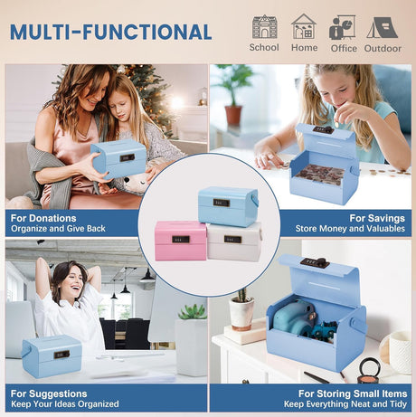Mini Safe Box for Kids - Portable Money Lock with Combination Lock for Cash, Jewelry & Valuables, Lightweight Security Safe Metal Money Box for Cash Saving for Kids Boys Girls (Blue)