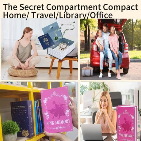 Book Safe Storage Box with Key Lock, Book Safe Lock Box,Fake Book Box with Waterproof Cosmetic Bag, Secret Compartment for Valuables,Hidden safes in Plain Sight(Pink Memory)