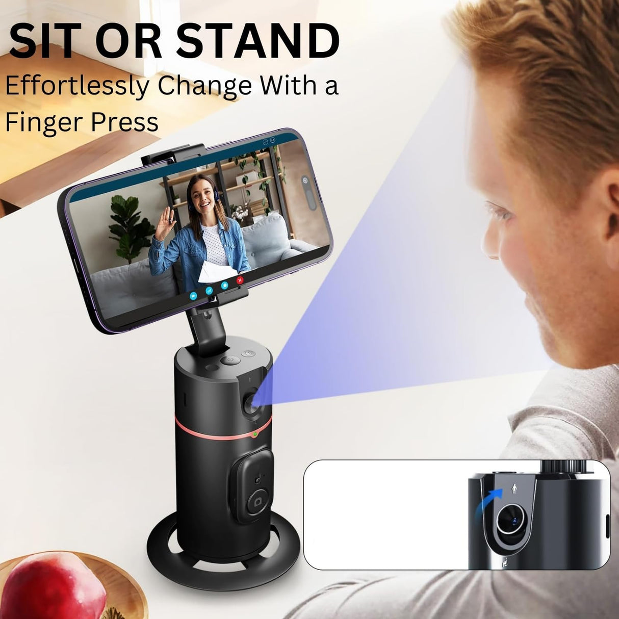 Auto Face Tracking Tripod, Smart Selfie Stick Object Tracking Holder, No App Required, 360° Rotation Body Phone Camera Mount with Detachable Remote, Smart Shooting Holder With Gesture Control