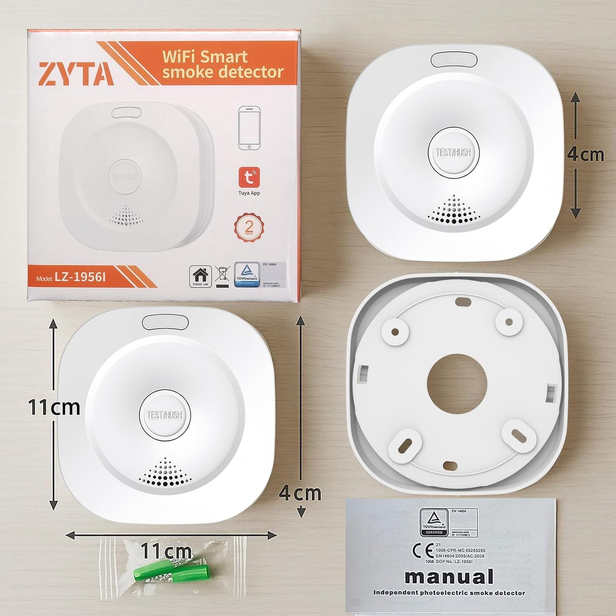 ZYTA WiFi Smoke Detector with 10-Year Battery, EN 14604 (2-Pack)