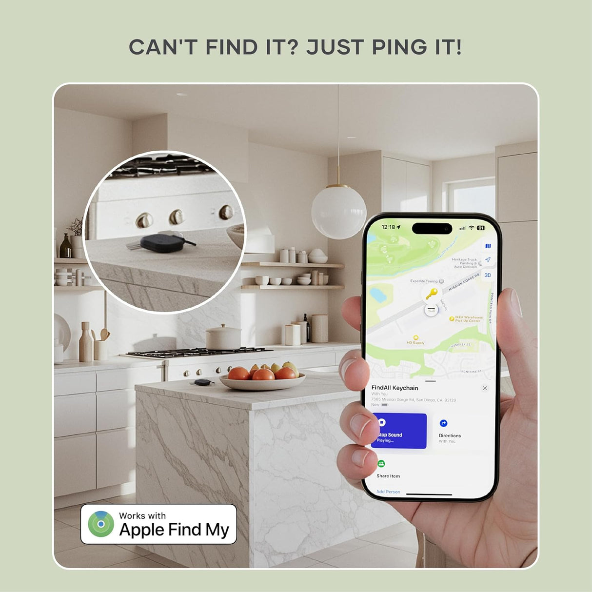 Satechi FindAll Keychain with Find My, Wireless Rechargeable, Location Tracker, Left-Behind Alerts, Loud Audible Chime, Works with iPhone, iPad, Mac – Black