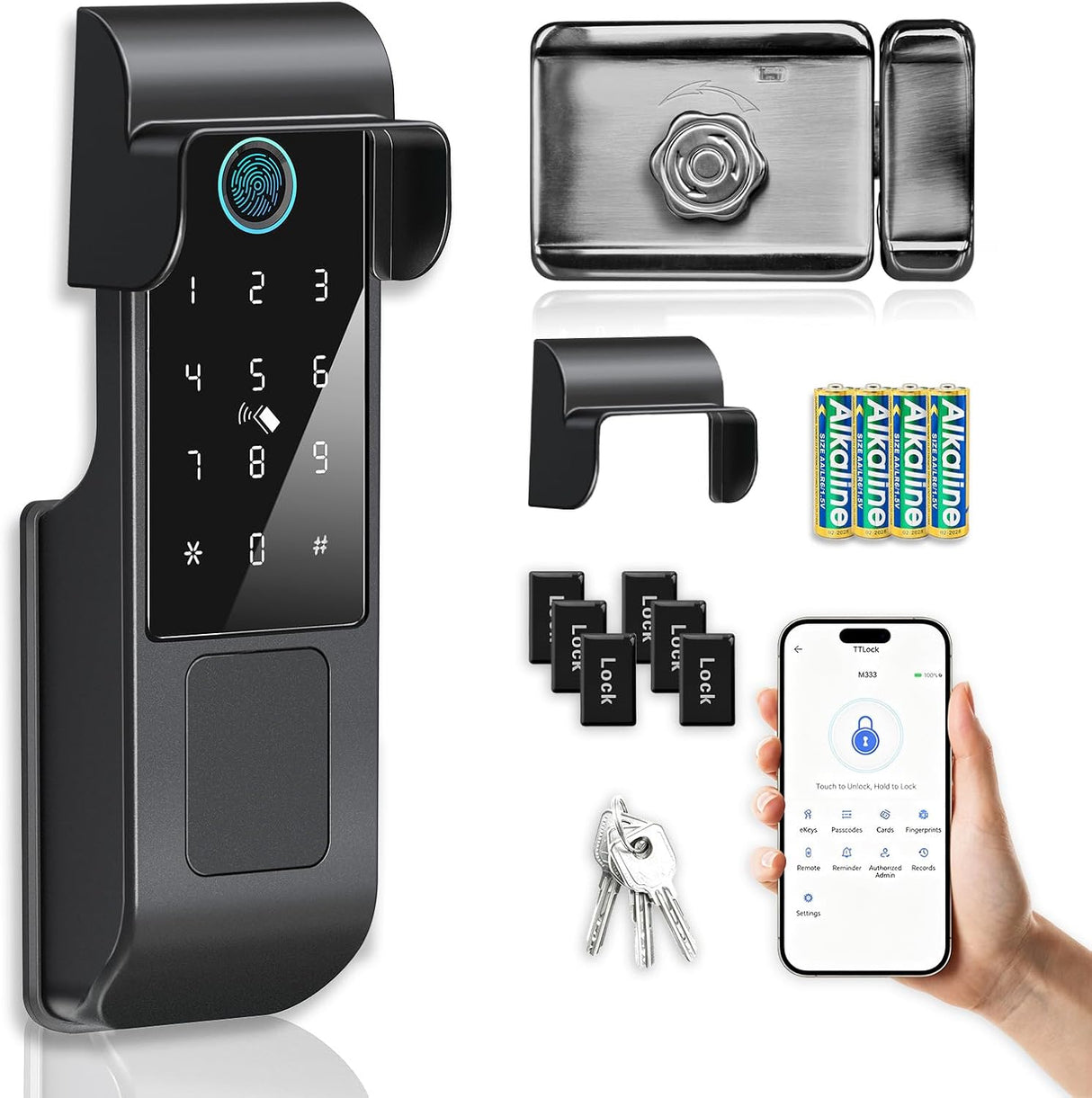 Makayuron Smart Door Lock, TTLock Bluetooth App Outdoor Waterproof Smart Lock, IP65 Rating, 5 Unlocking Methods (Fingerprint/Password/RFID Card/Mechanical Key/TTLock ble App Remote)(M333-TTble）