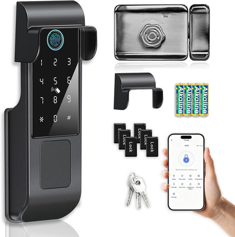 Makayuron Smart Door Lock, TTLock Bluetooth App Outdoor Waterproof Smart Lock, IP65 Rating, 5 Unlocking Methods (Fingerprint/Password/RFID Card/Mechanical Key/TTLock ble App Remote)(M333-TTble）