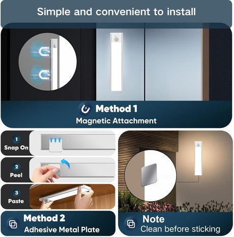 Motion Sensor Under Cabinet Lighting-Magnetic Rechargeable Closet Lights for Kitchen,Stairs,Wardrobe | 3-Color Dimmable LED Under Counter Lighting | Pro Battery Upgrade​ (20cm-2Pack)