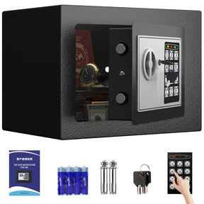 Small Home Safe,Digital Money Electronic Safe Box w/Pass Code Keypad & Keys for Hotel Office Buiness,Hidden Wall Security Safe Box for Valuable Cash Money Jewelry Documents (White, 8.5L)