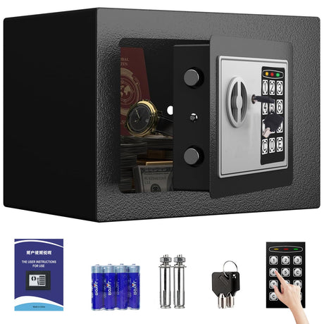 Small Home Safe,Digital Money Electronic Safe Box w/Pass Code Keypad & Keys for Hotel Office Buiness,Hidden Wall Security Safe Box for Valuable Cash Money Jewelry Documents (White, 8.5L)
