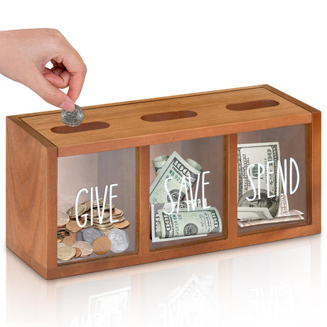 Wooden Piggy Bank for Adults Kids, Money Saving Box, Sturdy Money Saving Jar for Cash Coin, Visualized Piggy Bank for Bedroom, Living Room, Laundry Room, Countertop, Box for Change Storage