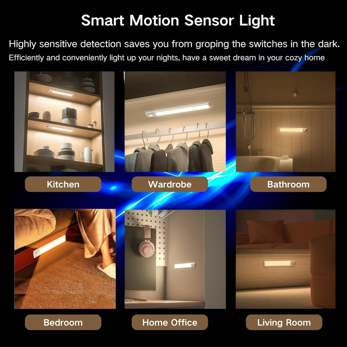 Motion Sensor Under Cabinet Lighting-Magnetic Rechargeable Closet Lights for Kitchen,Stairs,Wardrobe | 3-Color Dimmable LED Under Counter Lighting | Pro Battery Upgrade​ (20cm-2Pack)