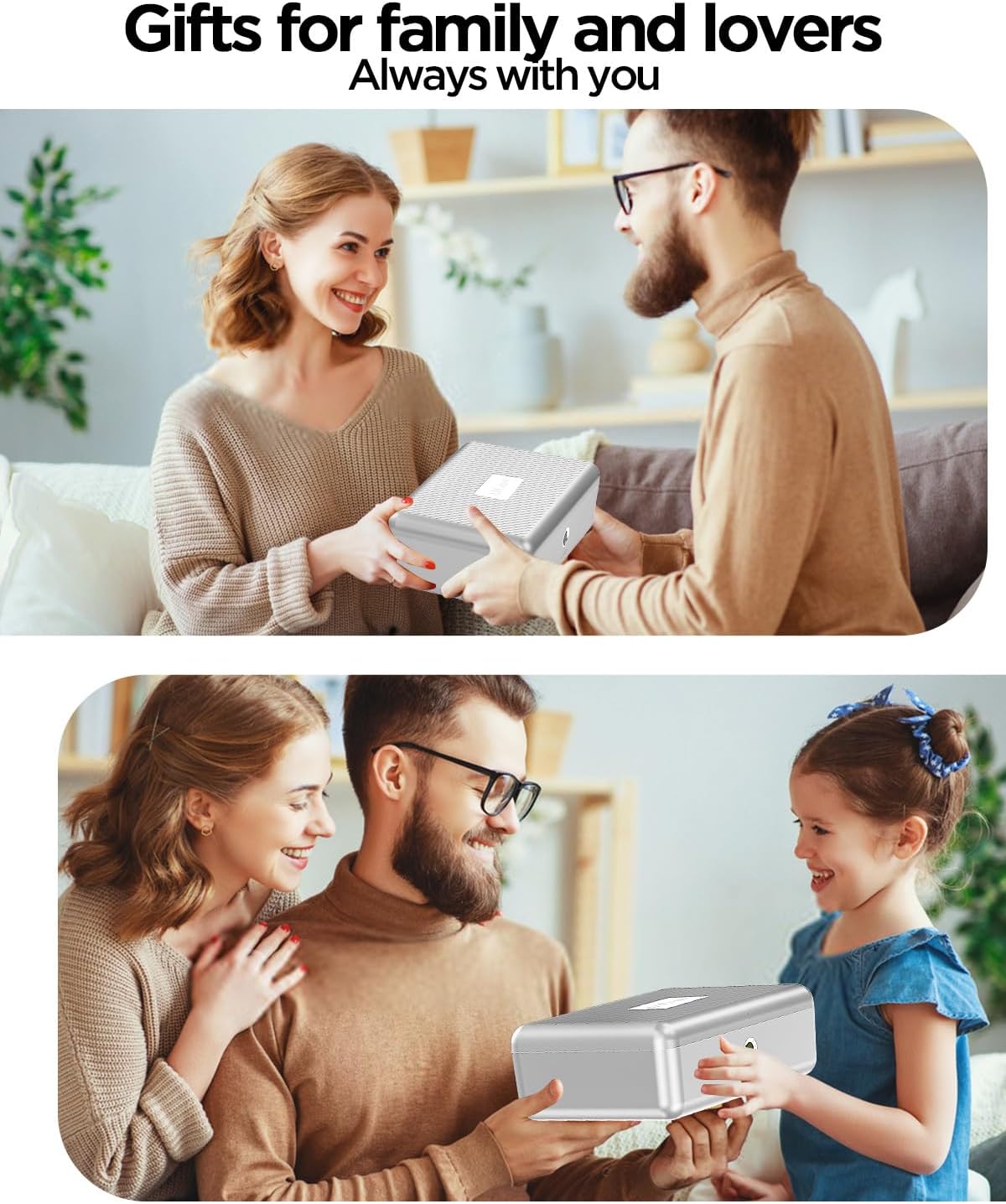 AICase Safe with Biometric Fingerprint Recognition for Travel and Home, Portable Security Box with Fingerprint and Morse Code, Cash Box, Safe Deposit Box, Silver
