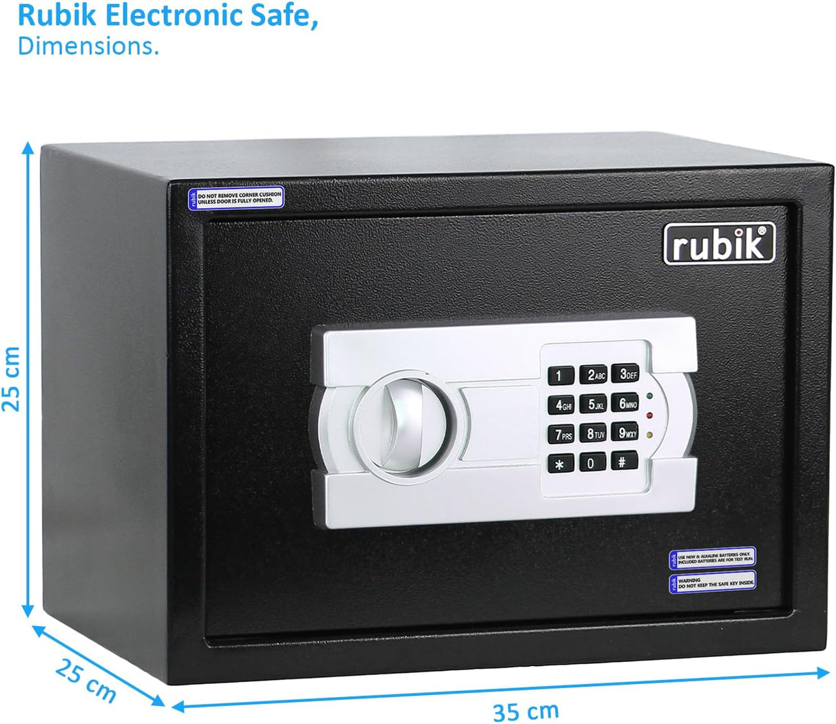 Rubik Safe Box A4 Document Size with Digital Lock and Override Key for Home Office Shop Business RB-25EG6 (25x35x25cm) Black