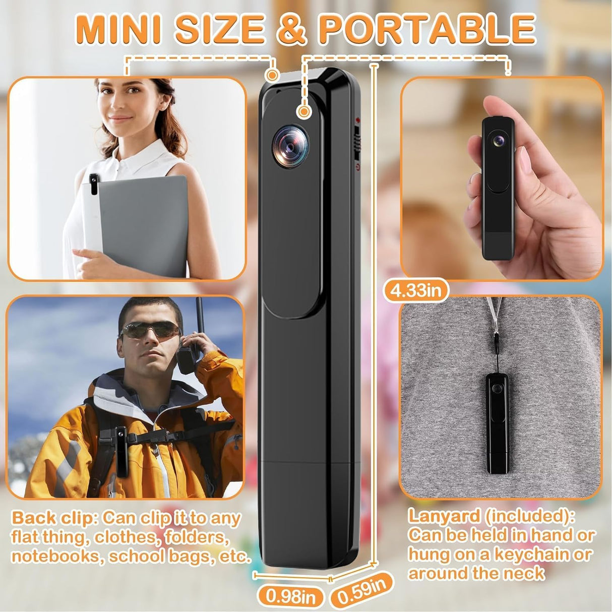 Mini Camera, 1080P HD Wearable Recorder Video Mini Camera, Portable Body Camera, 1000mah Battery with Night Vision, Loop Recording, Small Security Camera for Offive Meeting Travel Outdoor (Black)