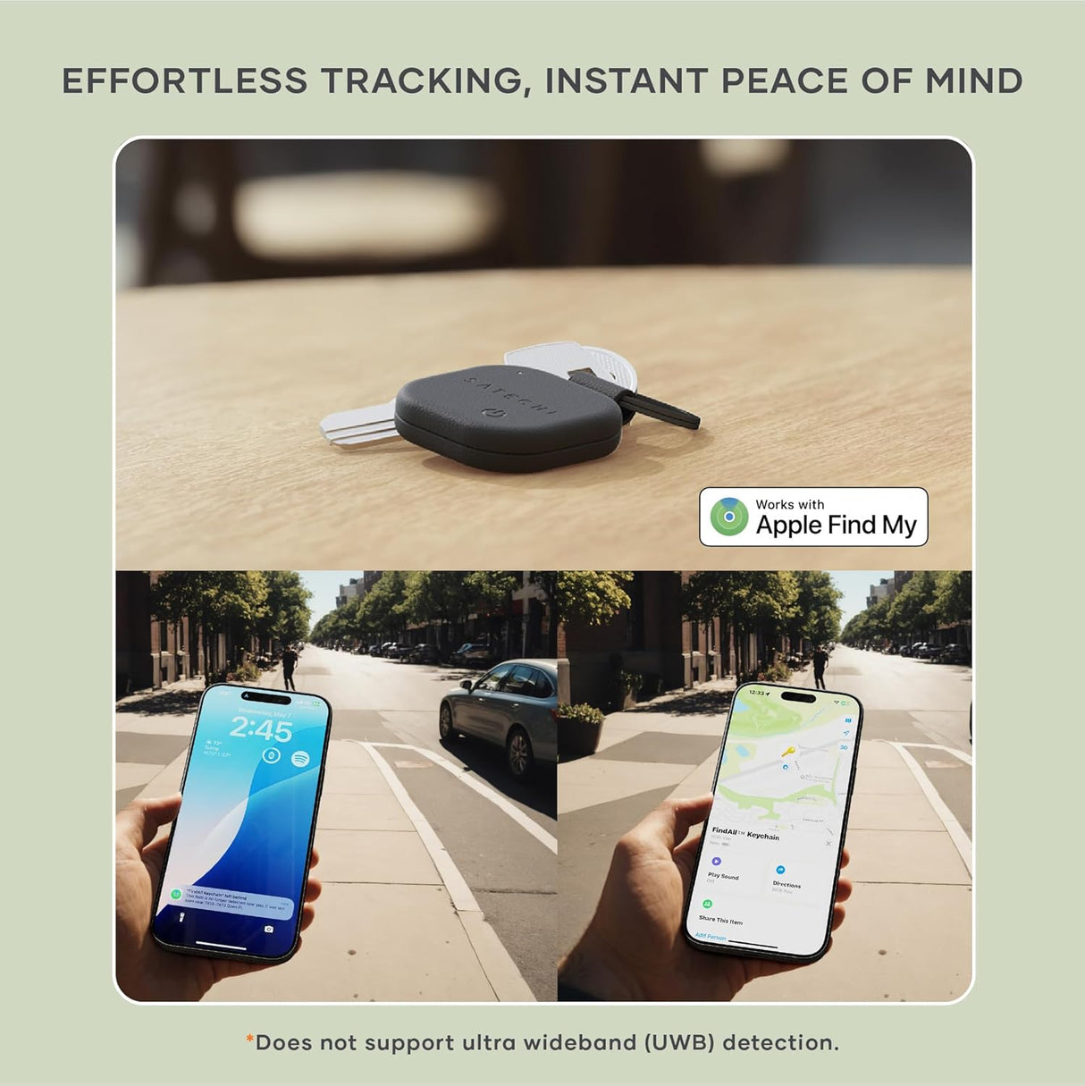 Satechi FindAll Keychain with Find My, Wireless Rechargeable, Location Tracker, Left-Behind Alerts, Loud Audible Chime, Works with iPhone, iPad, Mac – Black