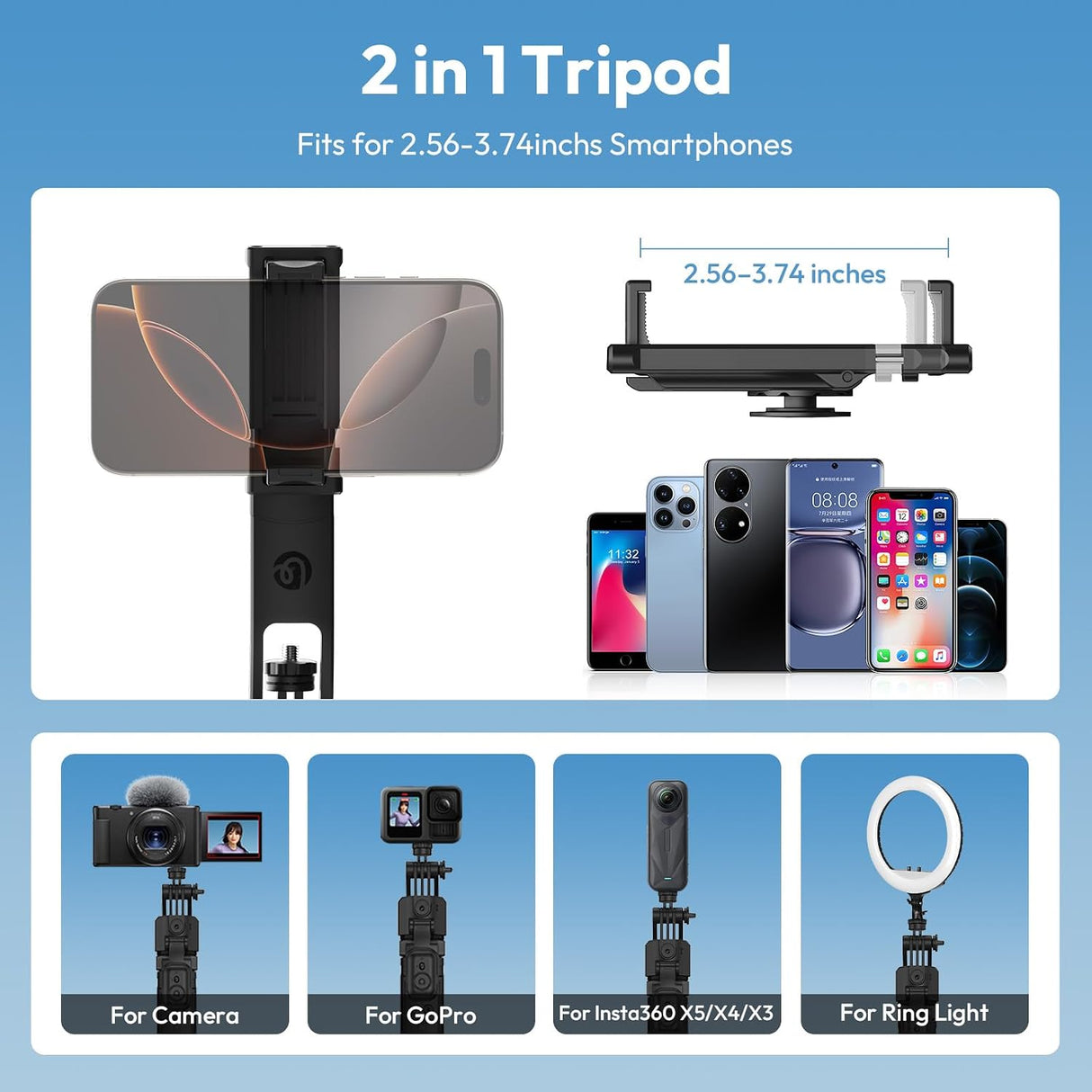 Ulanzi TT23 Auto Face Tracking Tripod for Smartphones, 165cm Cell Phone Selfie Stick, 360° Rotation Tripod with Bluetooth Remote & Gesture Control, Selfie Stick for iPhone/Action Camera