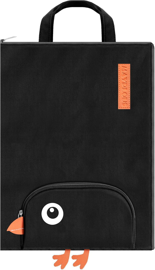 A4 Document Bag Portable File Organiser Bag Zip Portfolio Folder File Wallet with Handle File Carrying Case Large Document Holder Bag for Office School Business Travel Conference 37x27cm (Crow)