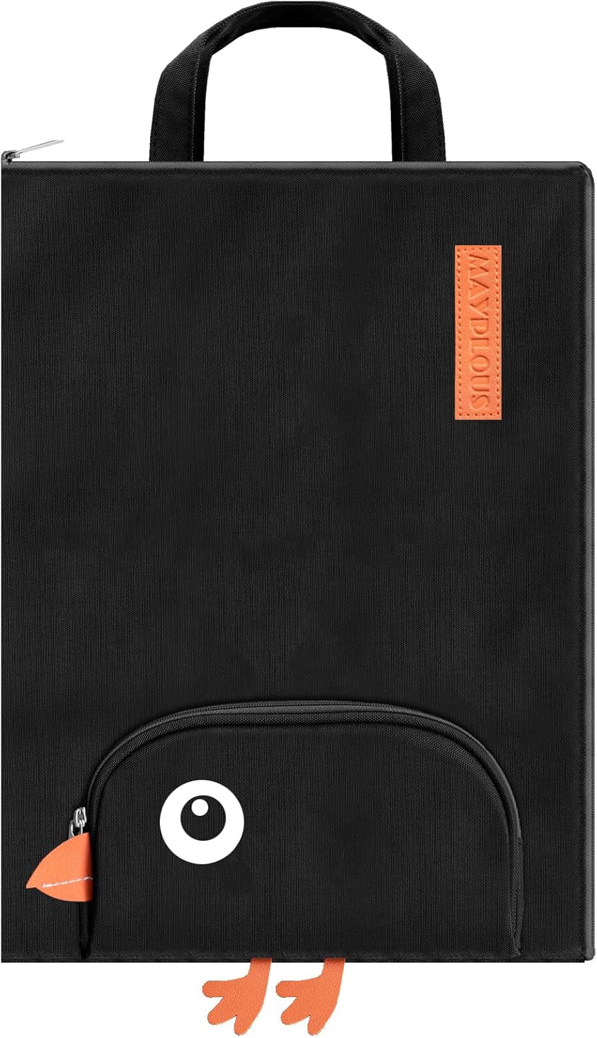 A4 Document Bag Portable File Organiser Bag Zip Portfolio Folder File Wallet with Handle File Carrying Case Large Document Holder Bag for Office School Business Travel Conference 37x27cm (Crow)