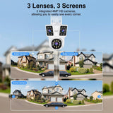 2NLF 4MP Outdoor WiFi Security Camera, 3-Lens, 360° Auto Tracking