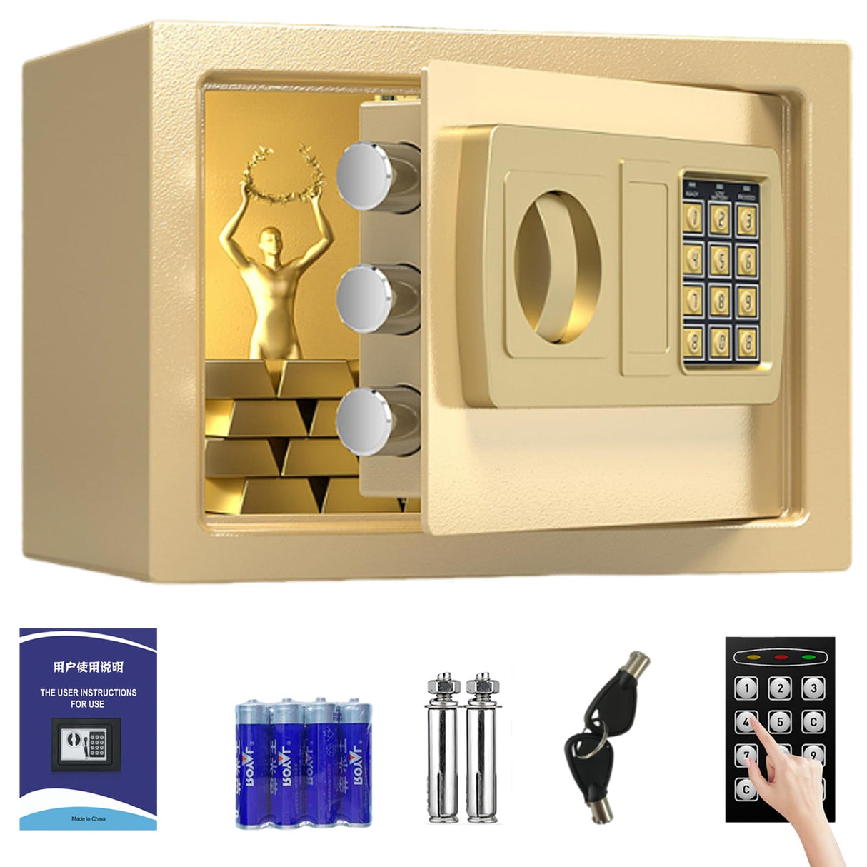 Small Home Safe,Digital Money Electronic Safe Box w/Pass Code Keypad & Keys for Hotel Office Buiness,Hidden Wall Security Safe Box for Valuable Cash Money Jewelry Documents (White, 8.5L)