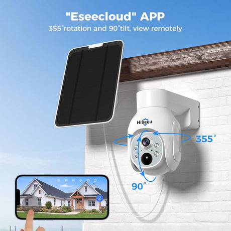 Hiseeu Solar Camera Outdoor, 4PCS 4MP Wireless Security Camera System with 10in LCD, 2-Way Audio, PT 360, Night Vision, Motion Detection, 10CH Expandable, 2.4G WiFi