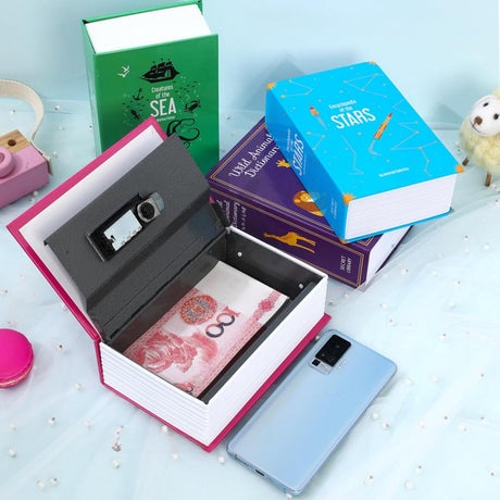 Colorful Diversion Book Safe with Combination Lock, Password Box & Metal Storage Safe for Home, Ideal Savings Coin Bank & Kids Storage Box, Heavy-Duty Steel Lining 18x11.5x5.5cm (green)