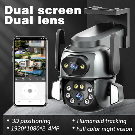 2K+2K Outdoor Security Camera Dual Lens, 350° Pan/Tilt, Smart Motion Tracking, Full Color Night Vision, 2-Way Audio, IP66 Weatherproof, SD/Cloud Storage, for Home Indoor Outdoor Safety