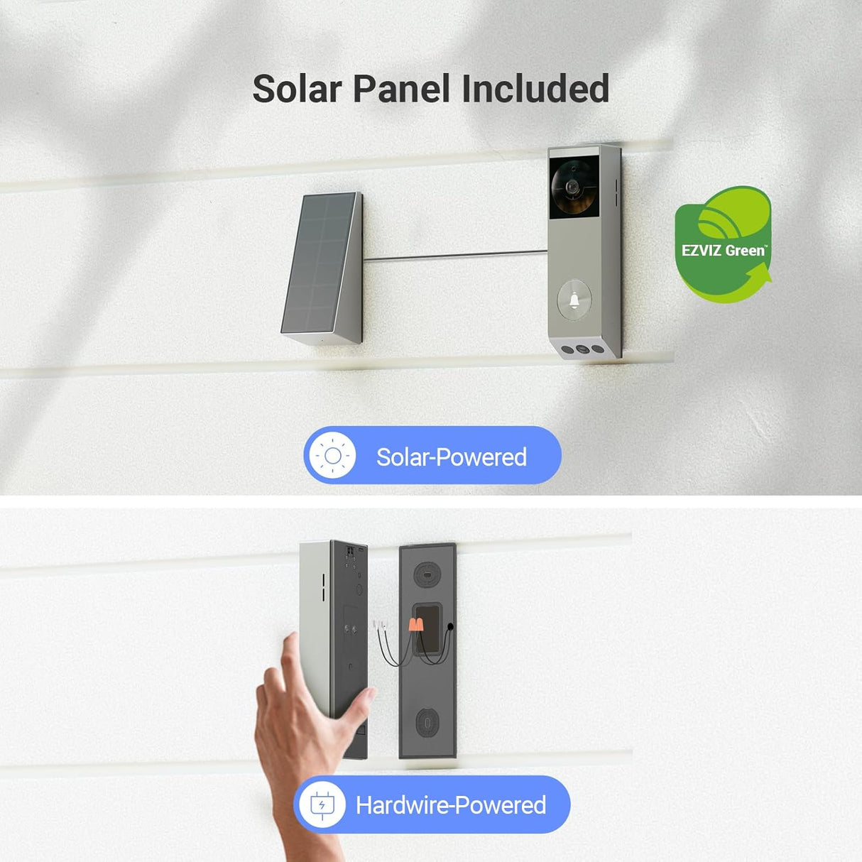 EZVIZ Video Doorbell with 2K & 1080p Double Camera, Wireless Doorbell with Solar Panel, Person Detection, Package Detection, Two-Way Audio and Colour Night Vision, 32GB eMMC Memory, EP3x Pro