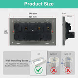 BSEED Double Switched Wall Socket 2 Gang Black with USB C & USB A Charging Ports, 13A Wall Electric Power Socket with Glass Panel