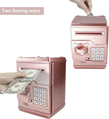 Piggy Bank Electronic Mini ATM for Kids Baby Toy, Safe Coin Banks Money Saving Box Password Code Lock for Children,Boys Girls Best Gift (Rose Gold)