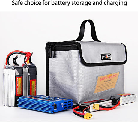 Fireproof & Waterproof Lipo Battery Safe Storage Bag, Large Capacity Explosion-Proof Case with Double Zipper for Charging/Transport, Silver Grey (10.24"x7.09"x5.12")