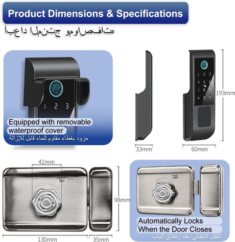 Makayuron Smart Door Lock, TTLock Bluetooth App Outdoor Waterproof Smart Lock, IP65 Rating, 5 Unlocking Methods (Fingerprint/Password/RFID Card/Mechanical Key/TTLock ble App Remote)(M333-TTble）