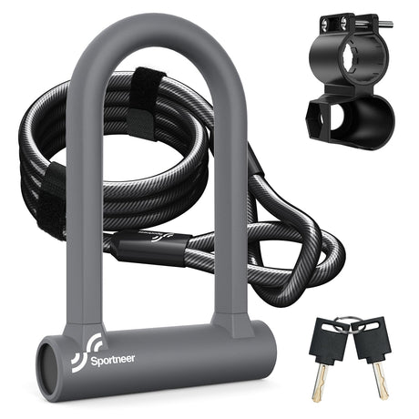 Sportneer Bike Lock Set Heavy Duty U Lock with 5 Ft Security Steel Cable for Road Mountain Bike