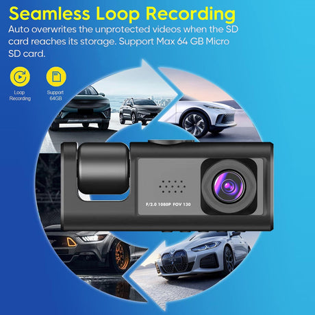 Exrp 3 Channel Dash Cam Front and Rear Inside, 1080P Dash Camera for Cars, Dashcam Three Way Triple Car Camera with IR Night Vision, Loop Recording, G-Sensor, Parking Monitor, 24 Hours Recording