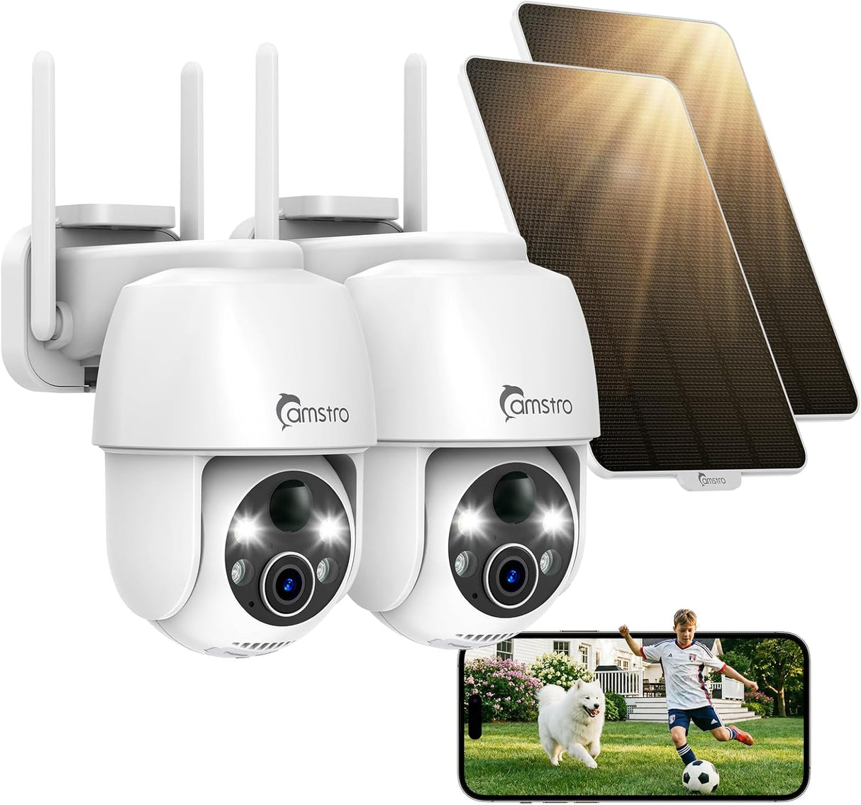 CAMSTRO 2K Solar Outdoor Security Camera, PTZ, AI, Alexa/Google