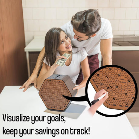 Creative Wooden Money Bank, Saving Box 10K Cash Vault Savings Challenge For Kids Adults,10 000 Bank With Target & Numbers, Ornaments, Gift