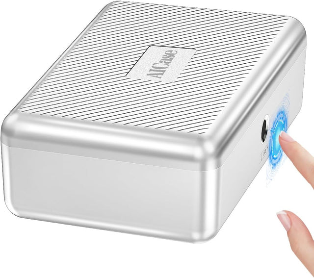 AICase Safe with Biometric Fingerprint Recognition for Travel and Home, Portable Security Box with Fingerprint and Morse Code, Cash Box, Safe Deposit Box, Silver