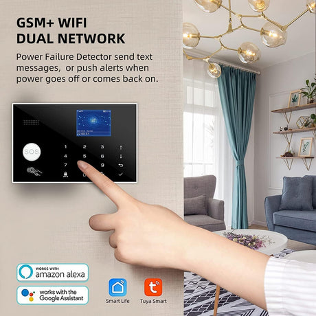 WiFi and GSM Home Security Alarm System, Door/Window Sensor (x10) Motion Detector (x1) with Smart Life and Tuya App Alert, Works with Google Assistant and Alexa