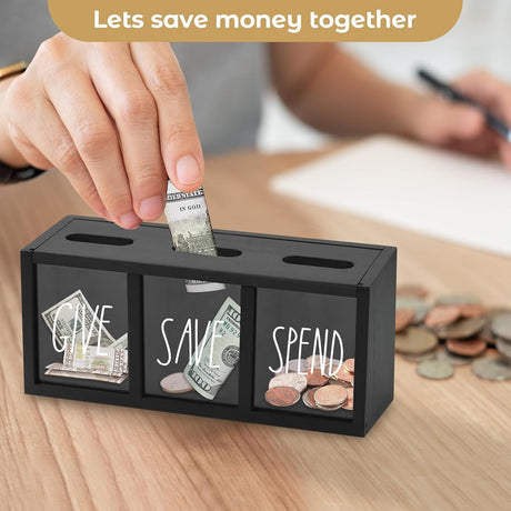 Wooden Piggy Bank for Adults Kids, Money Saving Box, Sturdy Money Saving Jar for Cash Coin, Visualized Piggy Bank for Bedroom, Living Room, Laundry Room, Countertop, Box for Change Storage