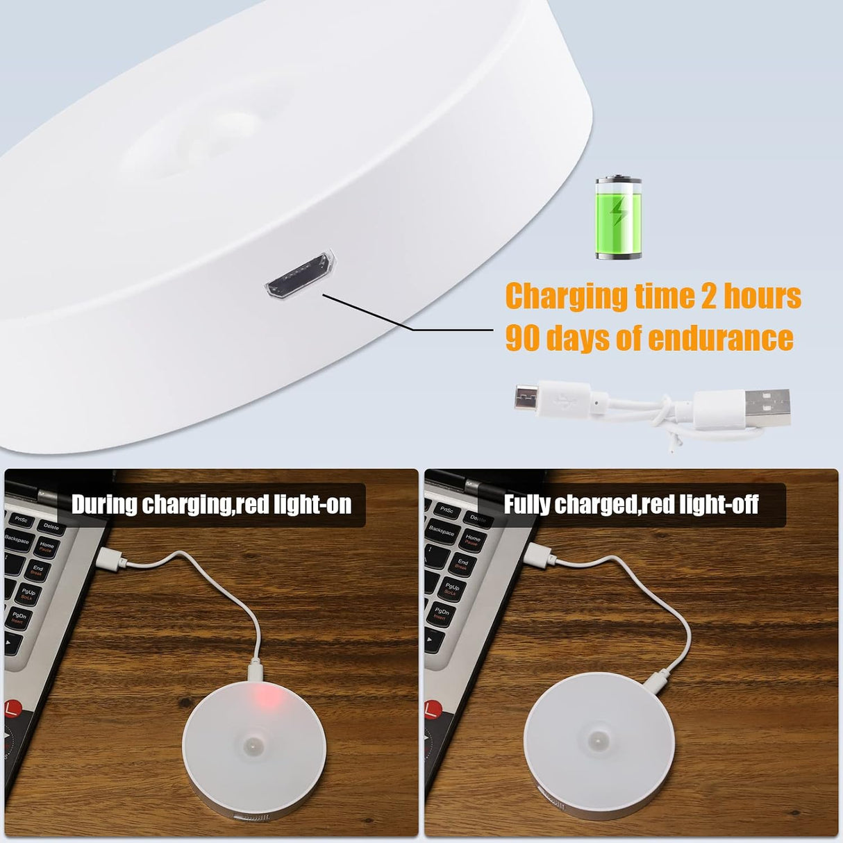 8 LEDs Rechargeable Motion Sensor Light, Cordless LED Night Light with USB Cables and Magnetic Patch, Wireless Wall Lamp for Stair