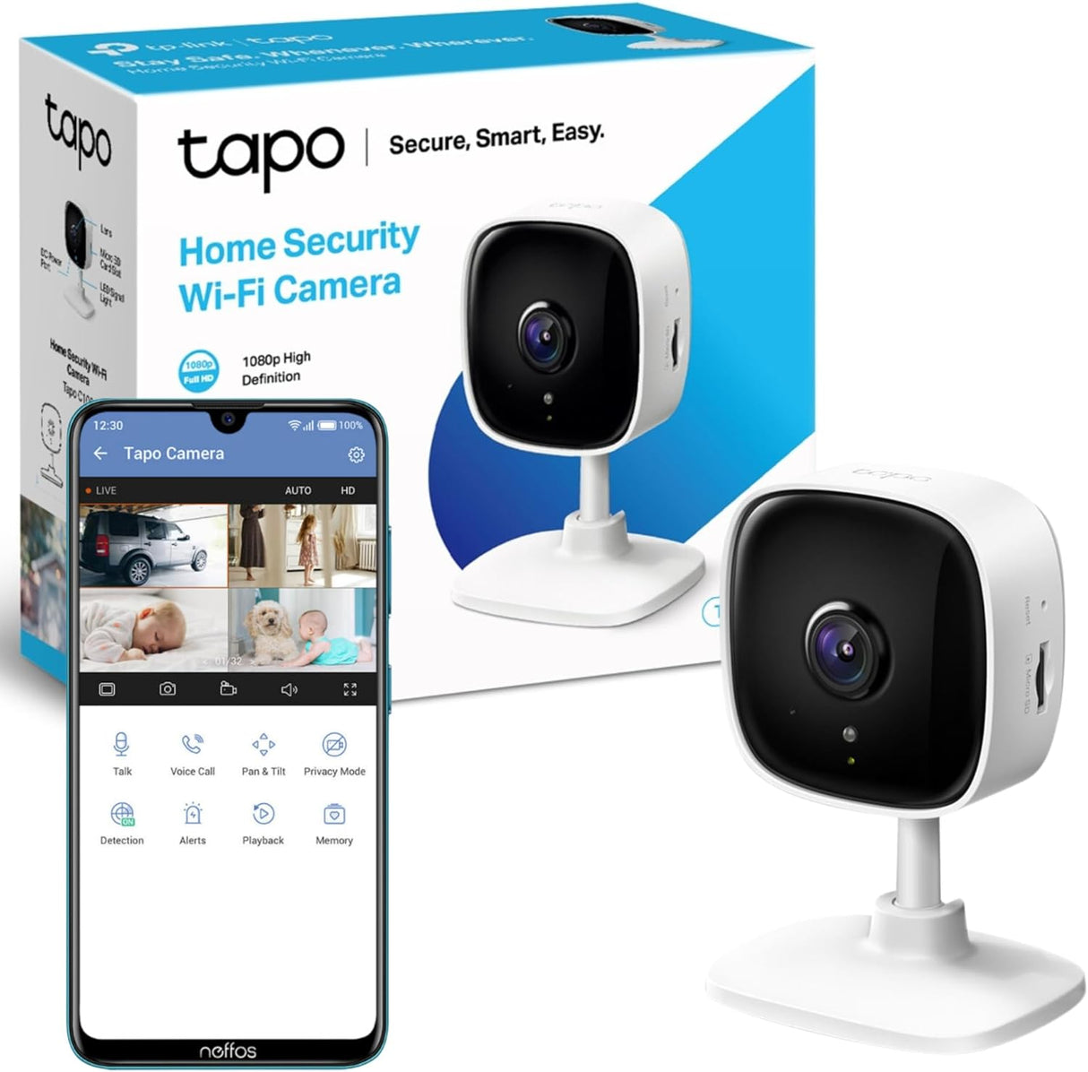 TP-Link Tapo 1080p Resolution Home Security Wi-Fi Camera With Advanced Night Vision| Motion Detection| Two-Way Audio| Sound and Light Alarm| Easy Setup (Tapo C100)