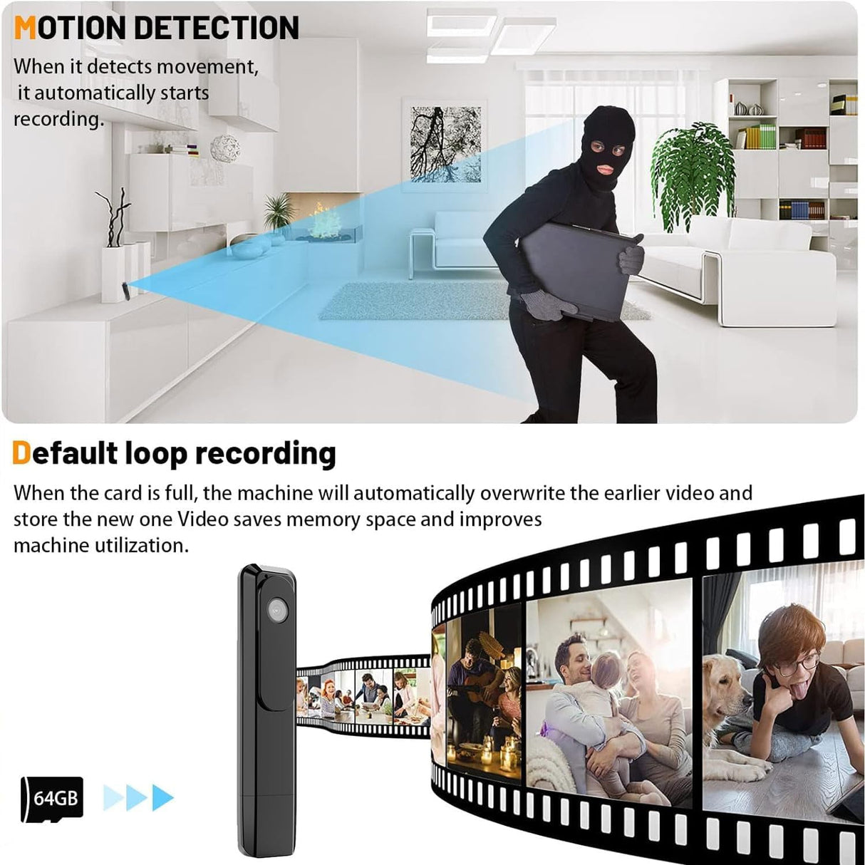 Mini Camera, 1080P HD Wearable Recorder Video Mini Camera, Portable Body Camera, 1000mah Battery with Night Vision, Loop Recording, Small Security Camera for Offive Meeting Travel Outdoor (Black)