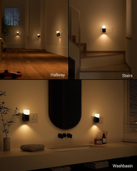Lyridz Night Light Plug in Wall with Motion Sensor Up-and-Down Glowing, Smart Dimmable Warm White Motion Sensor Night Light Ideal for Hallway Bedroom Stairs Washbasin, 2 Pack