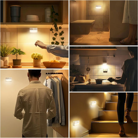 Guankai 8 Pack Motion Sensor Stair Light for Indoor, Battery Operated Closet Lights, Wireless Stick on Anywhere Hallway Lamp, Portable Led Night Lamps for Bedroom Under Cabinet Kitchen