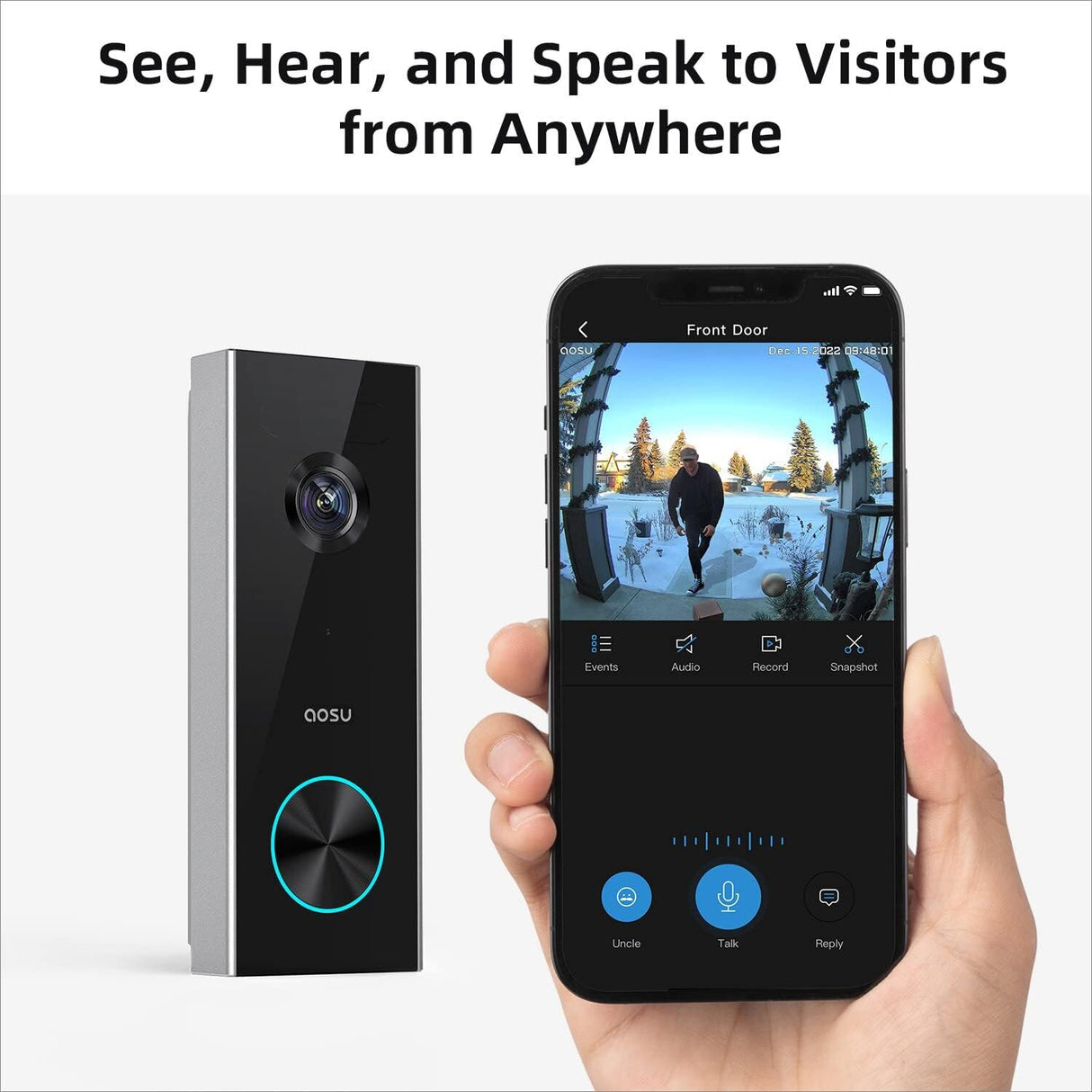 aosu Doorbell with Camera, 2K Video Doorbell, Encrypted Storage Bell Camera with AI Person Detection with AI, Battery Operated, Works with Alexa