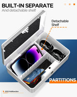 AICase Safe with Biometric Fingerprint Recognition for Travel and Home, Portable Security Box with Fingerprint and Morse Code, Cash Box, Safe Deposit Box, Silver