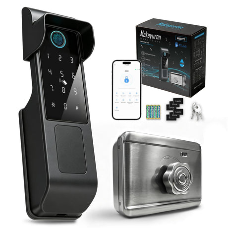 Makayuron Smart Door Lock, TTLock Bluetooth App Outdoor Waterproof Smart Lock, IP65 Rating, 5 Unlocking Methods (Fingerprint/Password/RFID Card/Mechanical Key/TTLock ble App Remote)(M333-TTble）