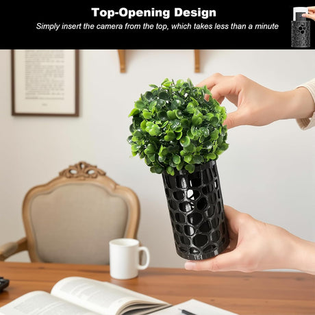Camera Disguise Vase for Ring Indoor Cam (1st Gen) - Decorative Hidden Camera Plant Holder & Ring Camera Hider - Black Cover to Conceal a Cam & Hide Security Device
