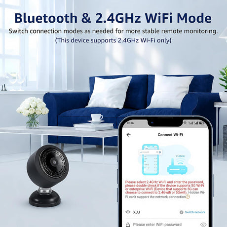 Mini 4K WiFi Indoor Security Camera for Home with App Control, Portable Monitoring Camera Supporting Motion Detection, Night Vision, Local & Cloud Storage for Baby, Elderly, Pets and Office