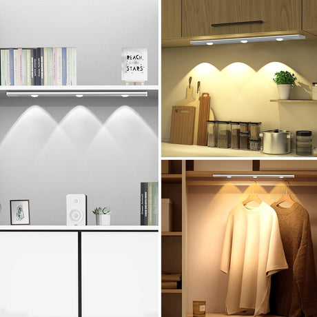 LED Under Cabinet Lighting, Rechargeable Motion Sensor Light Indoor, 3 Color Temperatures, Wireless Magnetic Closet Light for Closets, Kitchen, Bedroom, Hallway, Stairs (2 PCS)