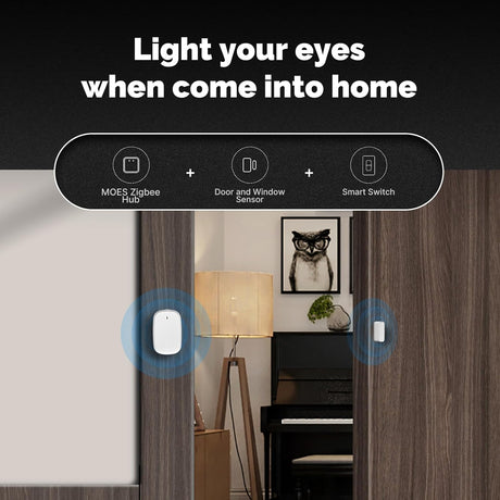 MOES Smart Door and Window Sensor, Wireless Detector for Alarm System and Home, Compatible With Smart Life/MOES APP, Works With Alexa Google Home Voice Control, Requires ZigBee Gateway