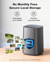 SEHMUA Security Cameras Wireless Outdoor (4-cam-kit), No Subscription Fee | 64GB Built-in Storage, 360° PTZ Coverage, 4MP Live Video, Color Night Vision, Instant Alerts, Solar Security Camera System