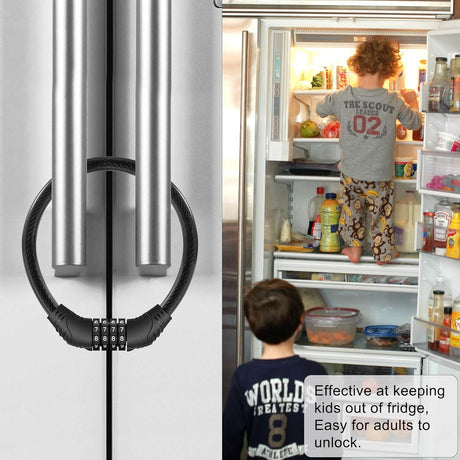 ALMEKAQUZ Refrigerator Lock, 4 Digit Combination, Sturdy Multifunctional, French Door, Cabinet, Bike Stroller, Stainless Steel